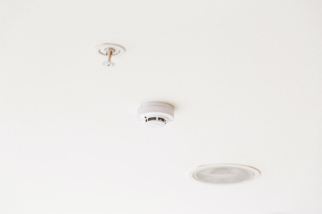 Smoke detector mounted on ceiling